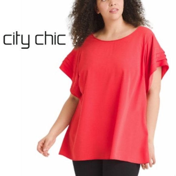 NWOT City Chic Berry Red Bell Sleeve Tunic Size 20 - Picture 2 of 10